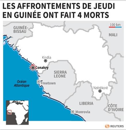 Le bilan des heurts de jeudi porté à quatre morts en Guinée