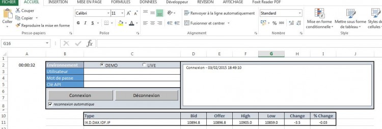 vous allez me dire, ce n'est pas grand chose, mais là j'en suis à la récupération des données en streaming (UT=1 minute) + maj complète partielle si besoin suite fermeture du fichier EXCEL... le compteur en haut à droite vérifie les connexions REST et STREAM tte les minutes et reconnecte si nécessaire... :p