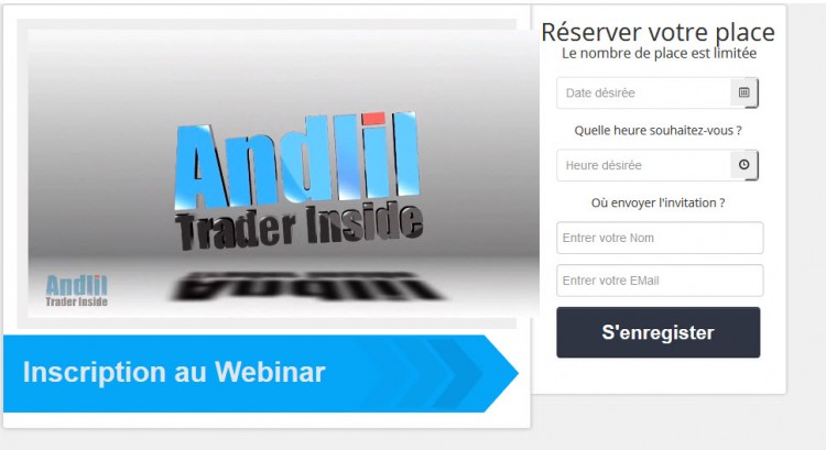 formulaire d'inscription au Webinar avec choix de la date et heure, rappel automatique