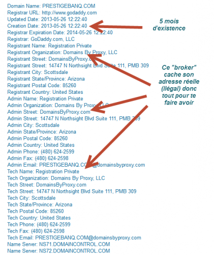 Un broker Prestigebank qui camoufle son adresse (illégal + pratique des brokers bidons)