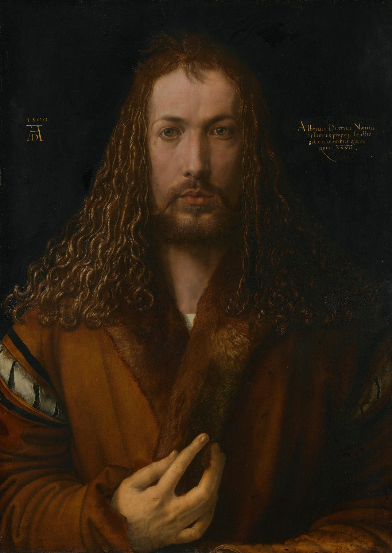 Albrecht Dürer Autoportrait avec un manteau bordé d'un col en fourrure .jpg