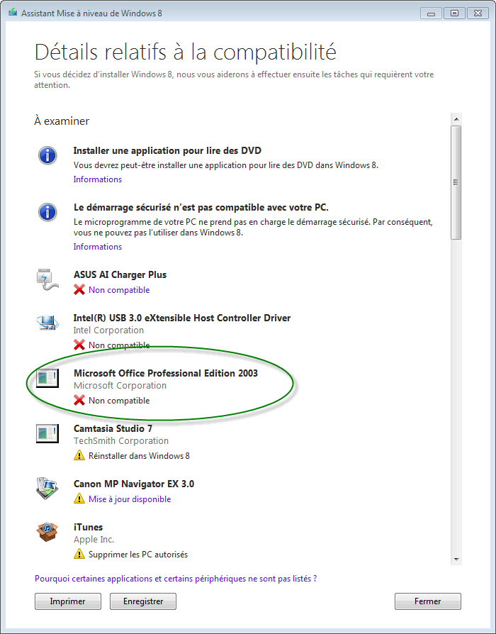 Windows 8 non compatible avec Microsoft Office