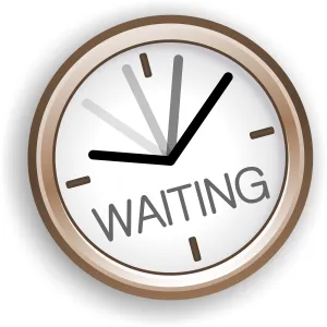 Horloge dont les aiguilles tournent au-dessus du mot « Waiting »