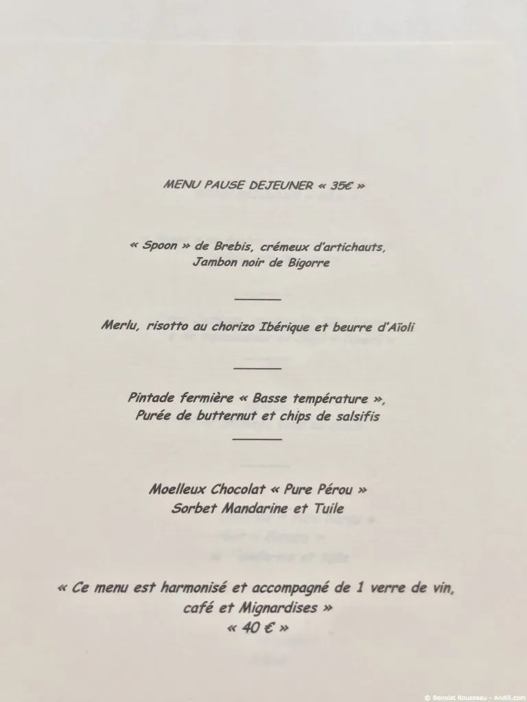 Menu au pavillon des boulevards