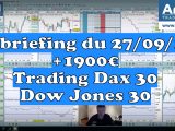 Débriefing bourse et trading : +1900 € trading Dax 30 et Dow Jones 30