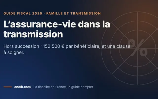 L’assurance-vie dans la transmission, fiche du guide fiscal 2026 d’andlil sur fond bleu nuit