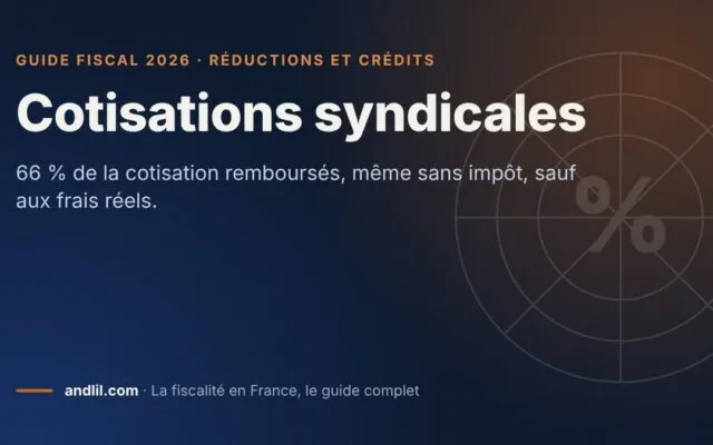 Cotisations syndicales, fiche du guide fiscal 2026 d’andlil sur fond bleu nuit