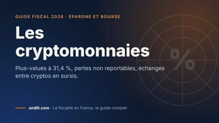 Les cryptomonnaies, fiche du guide fiscal 2026 d’andlil sur fond bleu nuit