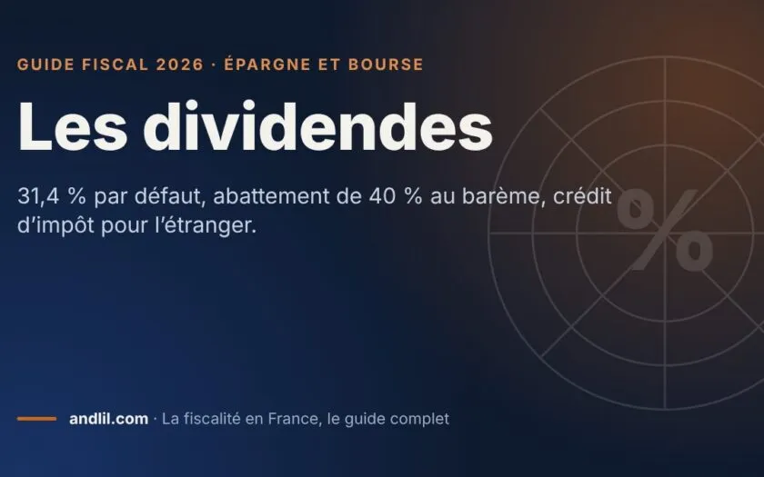 Les dividendes, fiche du guide fiscal 2026 d’andlil sur fond bleu nuit
