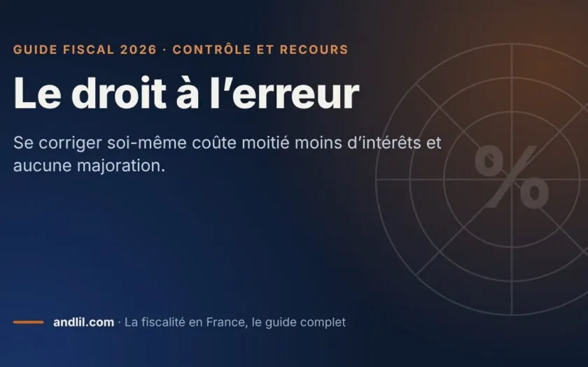 Le droit à l’erreur, fiche du guide fiscal 2026 d’andlil sur fond bleu nuit