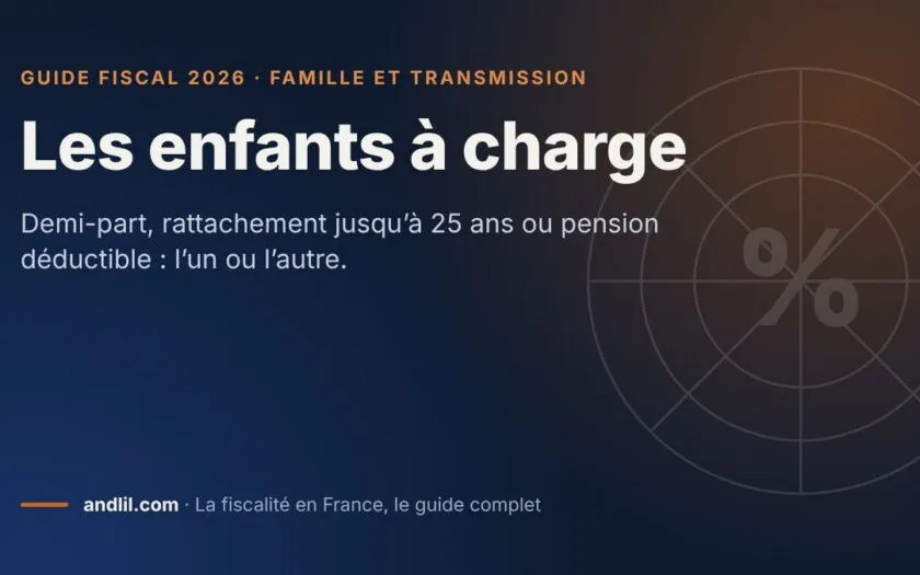 Les enfants à charge, fiche du guide fiscal 2026 d’andlil sur fond bleu nuit