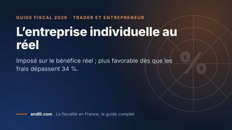 L’entreprise individuelle au réel, fiche du guide fiscal 2026 d’andlil sur fond bleu nuit