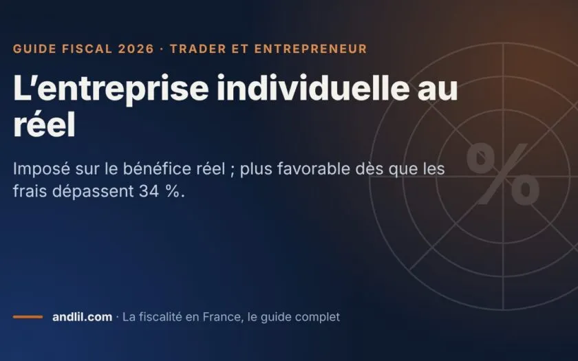 L’entreprise individuelle au réel, fiche du guide fiscal 2026 d’andlil sur fond bleu nuit
