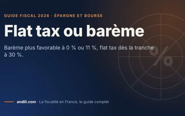 Flat tax ou barème, fiche du guide fiscal 2026 d’andlil sur fond bleu nuit