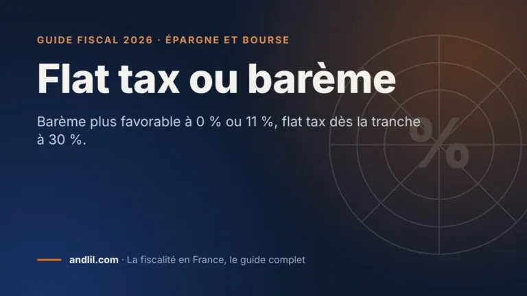 Flat tax ou barème, fiche du guide fiscal 2026 d’andlil sur fond bleu nuit