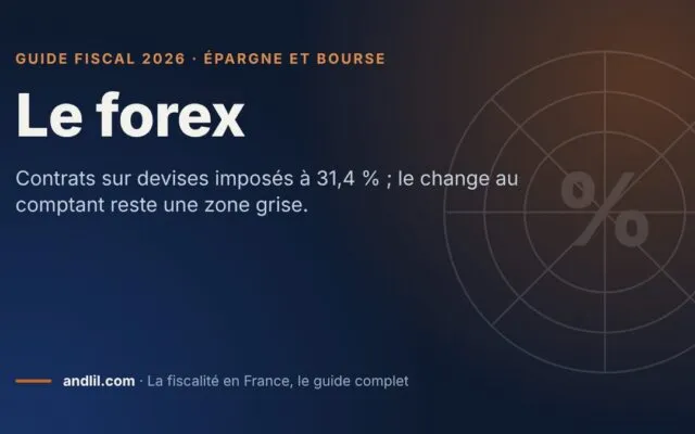 Le forex, fiche du guide fiscal 2026 d’andlil sur fond bleu nuit