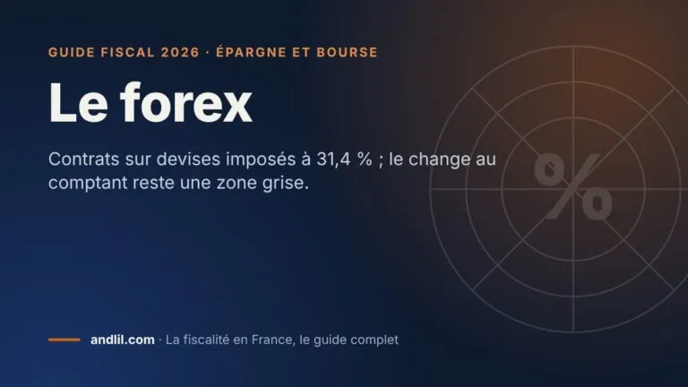 Le forex, fiche du guide fiscal 2026 d’andlil sur fond bleu nuit