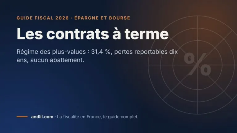 Les contrats à terme, fiche du guide fiscal 2026 d’andlil sur fond bleu nuit