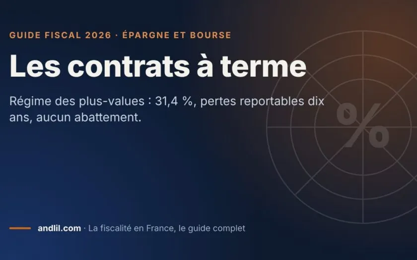 Les contrats à terme, fiche du guide fiscal 2026 d’andlil sur fond bleu nuit