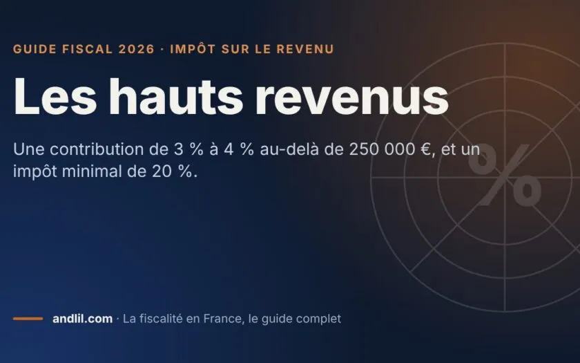 Les hauts revenus, fiche du guide fiscal 2026 d’andlil sur fond bleu nuit