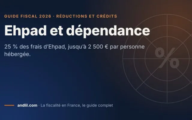 Ehpad et dépendance, fiche du guide fiscal 2026 d’andlil sur fond bleu nuit