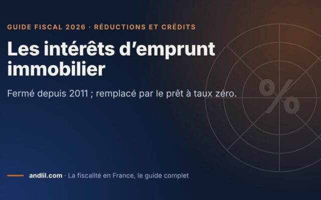 Les intérêts d’emprunt immobilier, fiche du guide fiscal 2026 d’andlil sur fond bleu nuit
