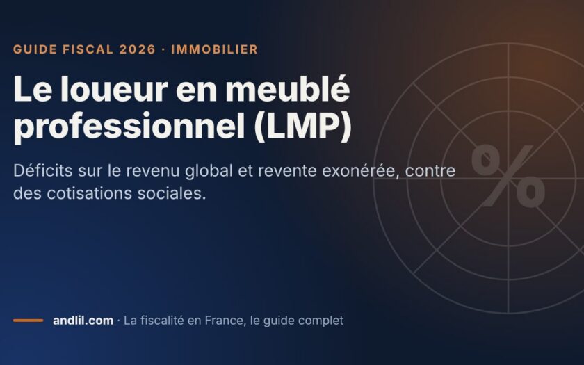Le loueur en meublé professionnel (LMP), fiche du guide fiscal 2026 d’andlil sur fond bleu nuit