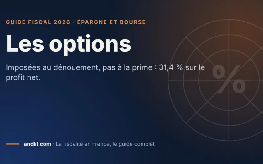 Les options, fiche du guide fiscal 2026 d’andlil sur fond bleu nuit