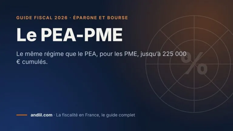 Le PEA-PME, fiche du guide fiscal 2026 d’andlil sur fond bleu nuit