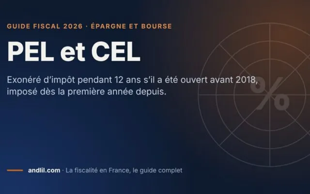 PEL et CEL, fiche du guide fiscal 2026 d’andlil sur fond bleu nuit