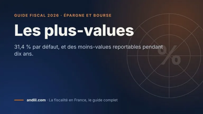Les plus-values, fiche du guide fiscal 2026 d’andlil sur fond bleu nuit