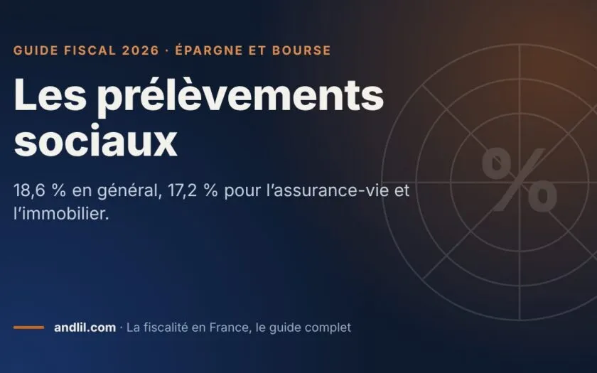 Les prélèvements sociaux, fiche du guide fiscal 2026 d’andlil sur fond bleu nuit