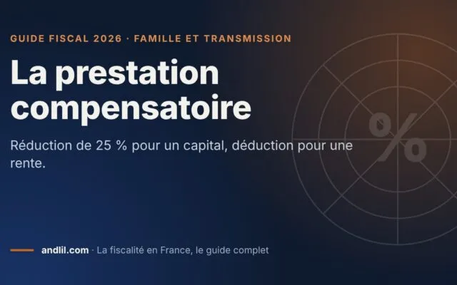La prestation compensatoire, fiche du guide fiscal 2026 d’andlil sur fond bleu nuit