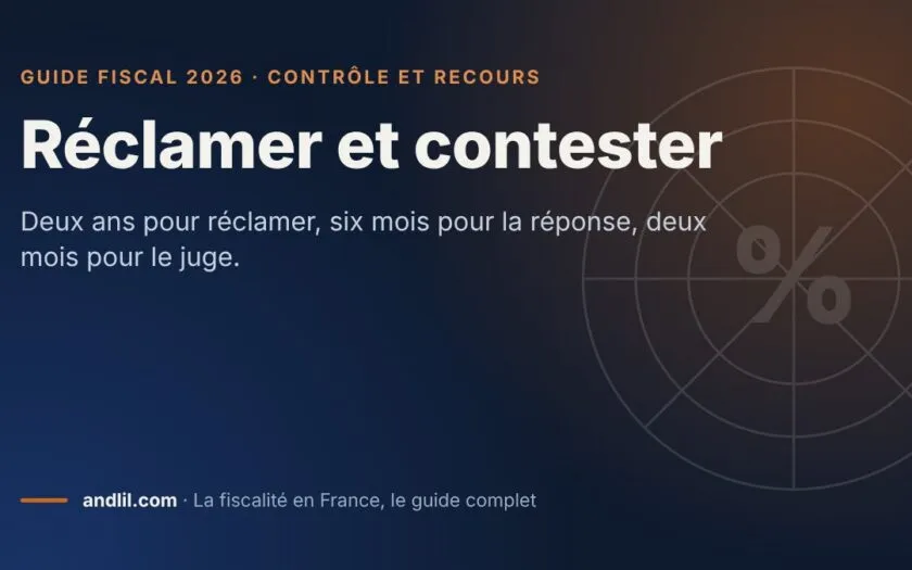 Réclamer et contester, fiche du guide fiscal 2026 d’andlil sur fond bleu nuit