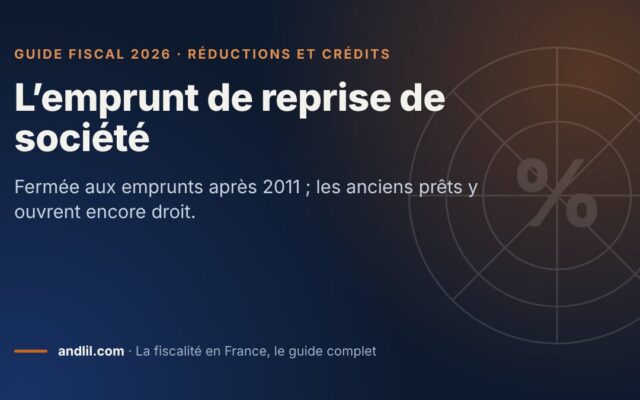 L’emprunt de reprise de société, fiche du guide fiscal 2026 d’andlil sur fond bleu nuit