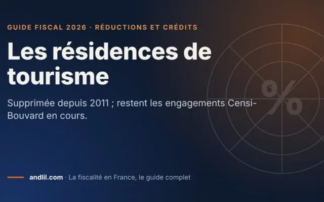 Les résidences de tourisme, fiche du guide fiscal 2026 d’andlil sur fond bleu nuit