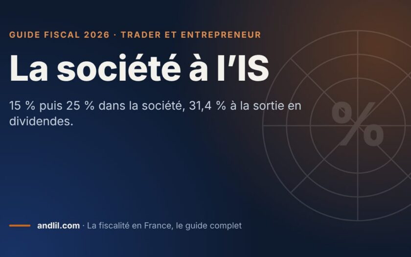 La société à l’IS, fiche du guide fiscal 2026 d’andlil sur fond bleu nuit