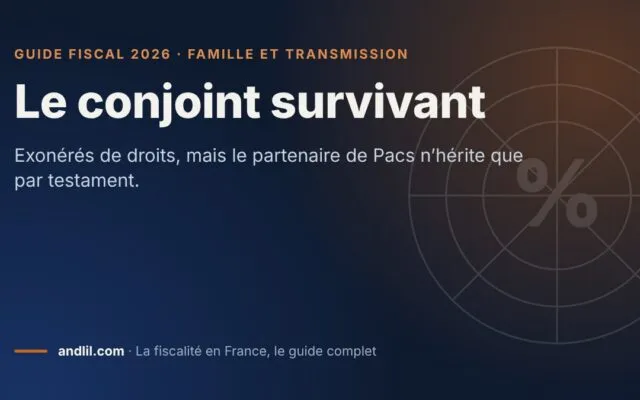 Le conjoint survivant, fiche du guide fiscal 2026 d’andlil sur fond bleu nuit