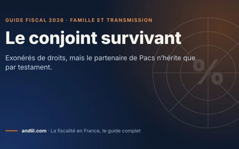Le conjoint survivant, fiche du guide fiscal 2026 d’andlil sur fond bleu nuit