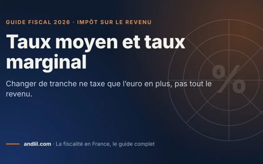 Taux moyen et taux marginal, fiche du guide fiscal 2026 d’andlil sur fond bleu nuit